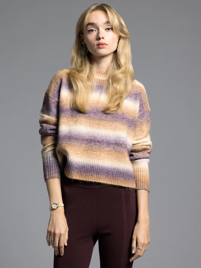 Cropped Knit Sweater - Ravi Sweater DK LILAC STRIPE-Sweater-Weekend Los Angeles-XS-DK LILAC STRIPE-Urbanheer