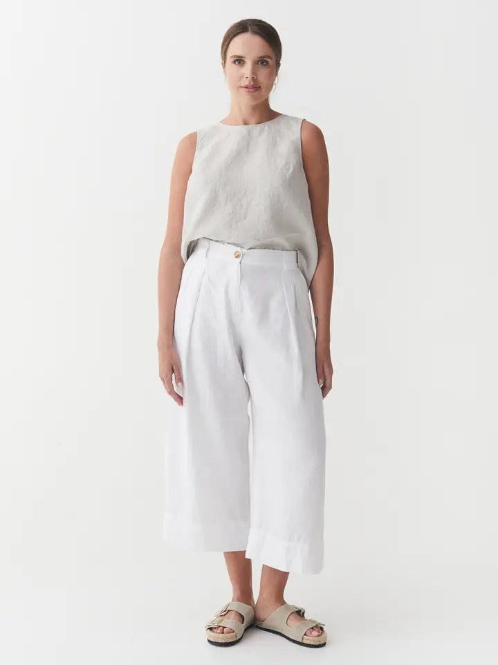 Cropped Linen Pants Ischia in White-Pants-MagicLinen-S-White-Urbanheer