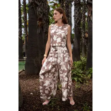 Cropped Satin Printed Top with Back Bow