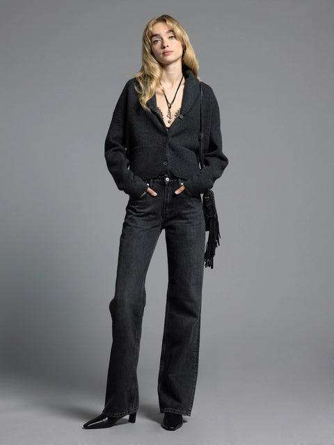 Cropped Shawl Lapel Cardigan - Candice Cardigan EBONY-Cardigan-Weekend Los Angeles-XS-EBONY-Urbanheer