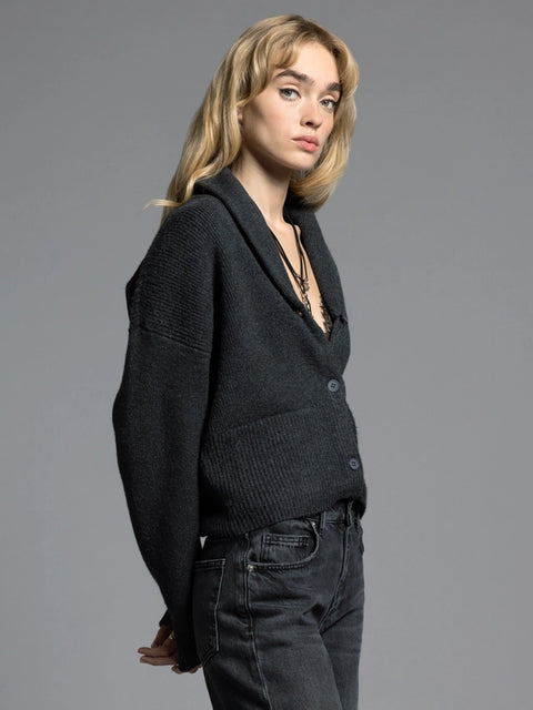 Cropped Shawl Lapel Cardigan - Candice Cardigan EBONY-Cardigan-Weekend Los Angeles-XS-EBONY-Urbanheer