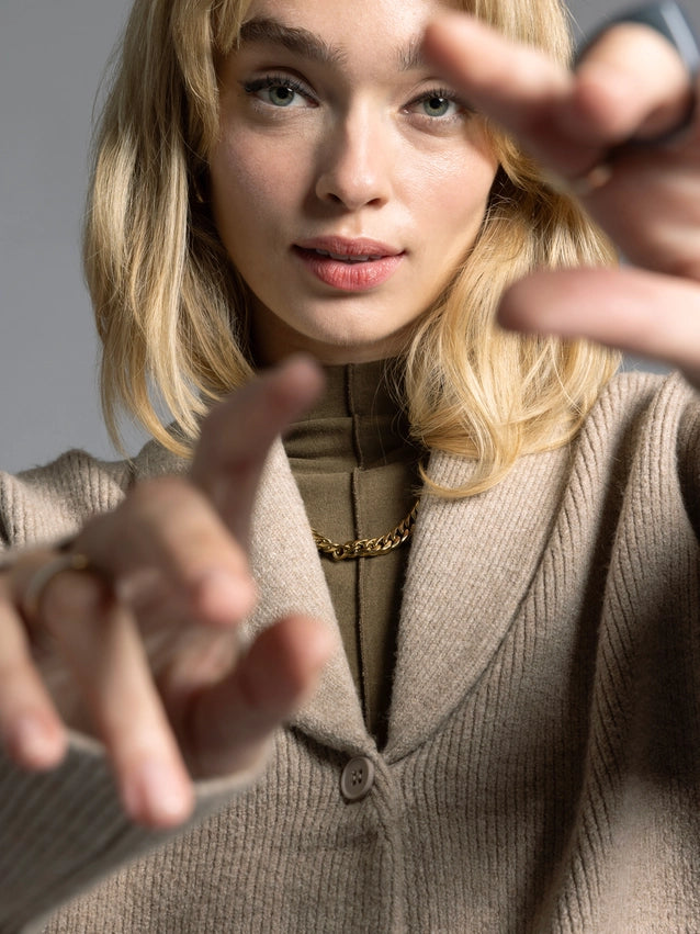 Cropped Shawl Lapel Cardigan - Candice Cardigan GRAVEL-Cardigan-Weekend Los Angeles-XS-GRAVEL-Urbanheer