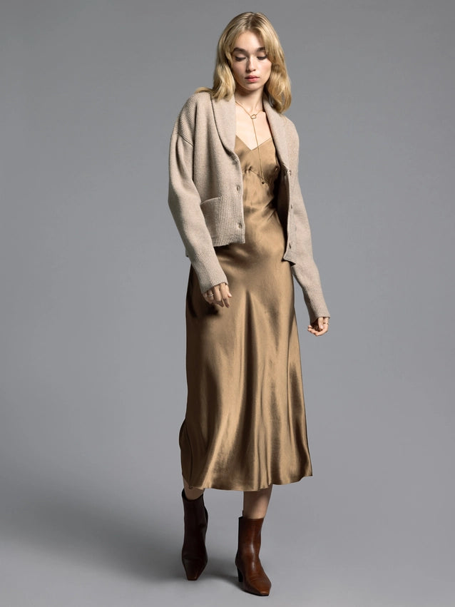 Cropped Shawl Lapel Cardigan - Candice Cardigan GRAVEL-Cardigan-Weekend Los Angeles-XS-GRAVEL-Urbanheer