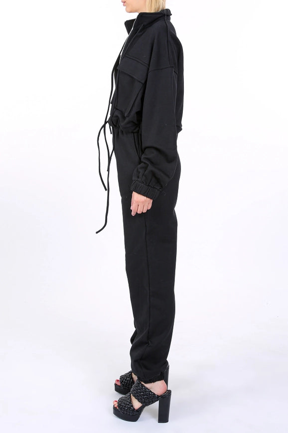 Cropped Utility Jacket and Joggers Set-Set-Beulah Style-S-Black-Urbanheer