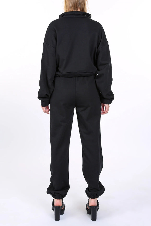 Cropped Utility Jacket and Joggers Set-Set-Beulah Style-S-Black-Urbanheer