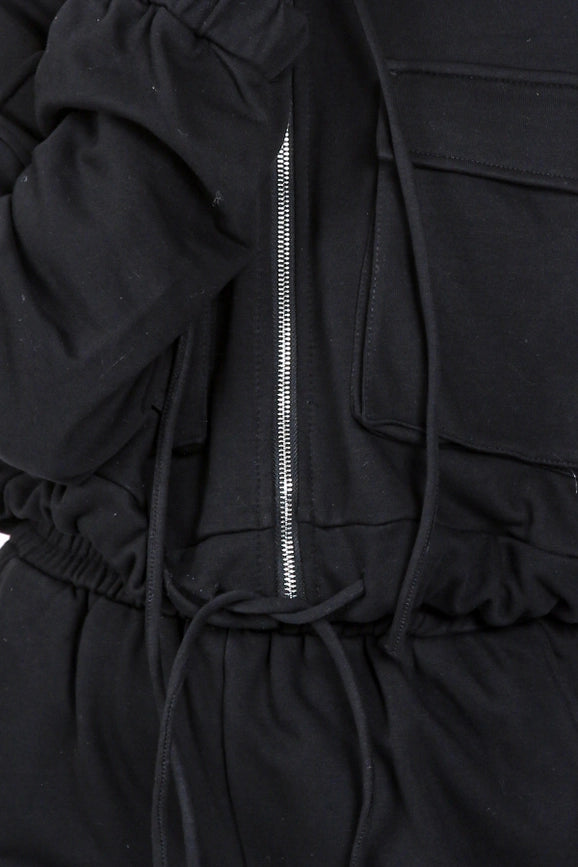 Cropped Utility Jacket and Joggers Set-Set-Beulah Style-S-Black-Urbanheer