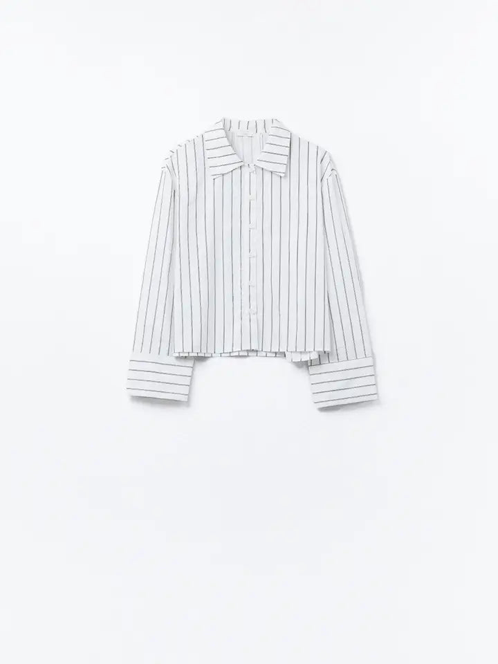 Cropped White Striped Poplin Shirt-Shirt-Q2-S-WHITE-Urbanheer