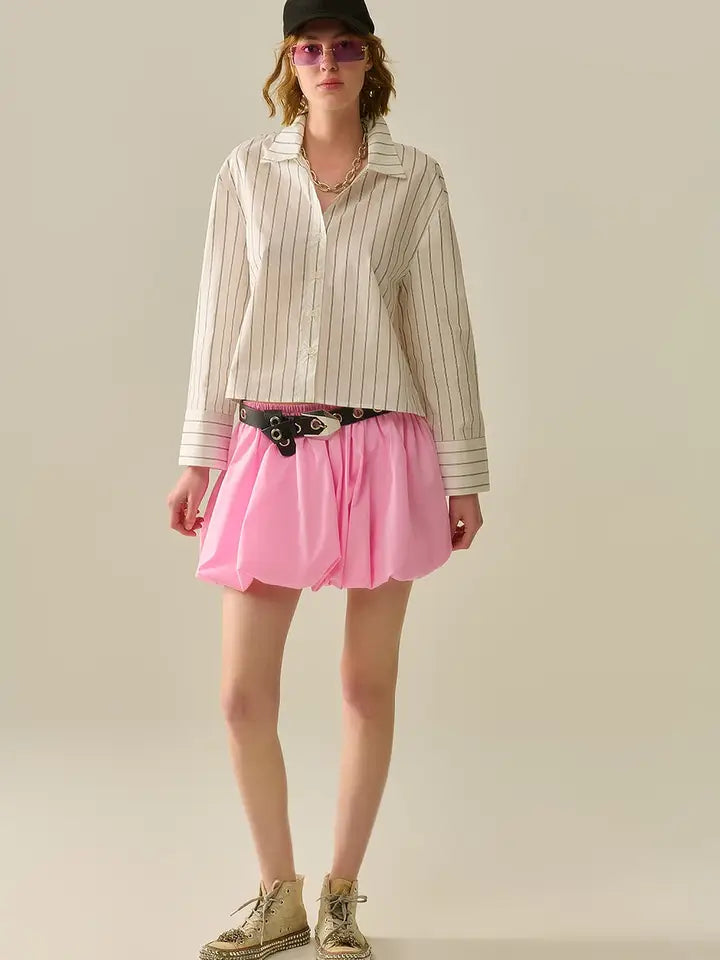 Cropped White Striped Poplin Shirt-Shirt-Q2-S-WHITE-Urbanheer