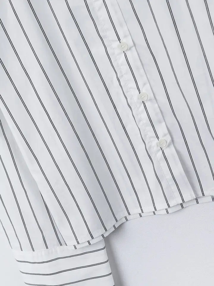 Cropped White Striped Poplin Shirt-Shirt-Q2-S-WHITE-Urbanheer