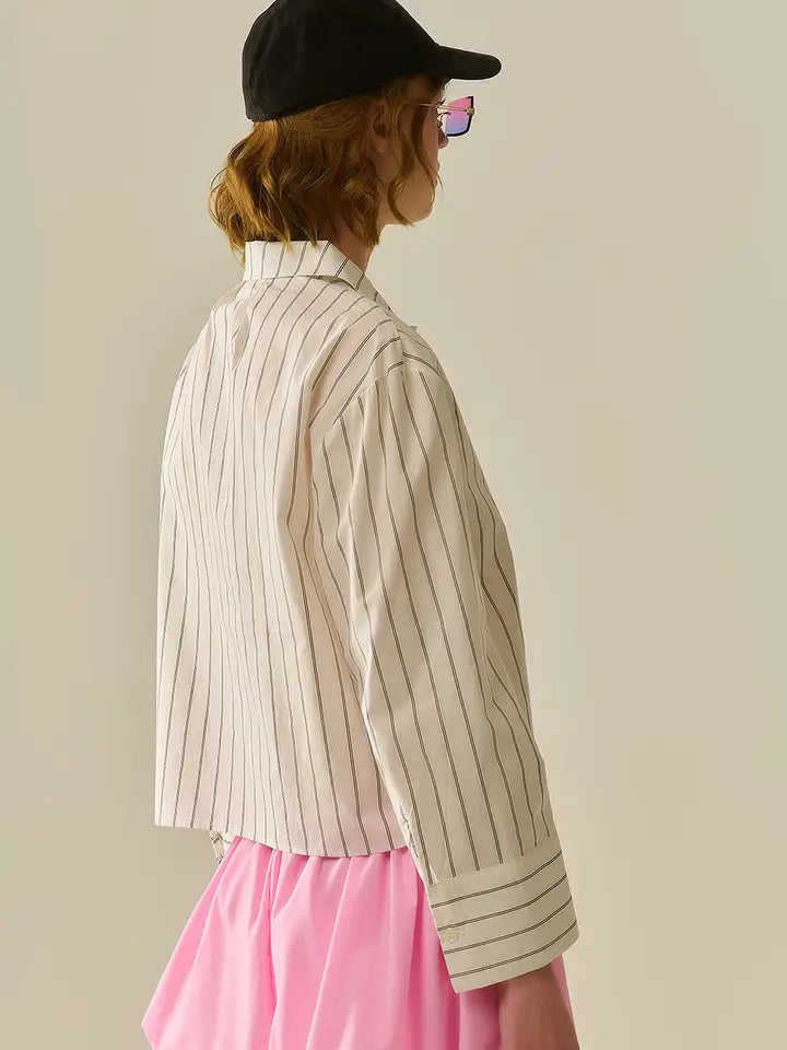 Cropped White Striped Poplin Shirt-Shirt-Q2-S-WHITE-Urbanheer