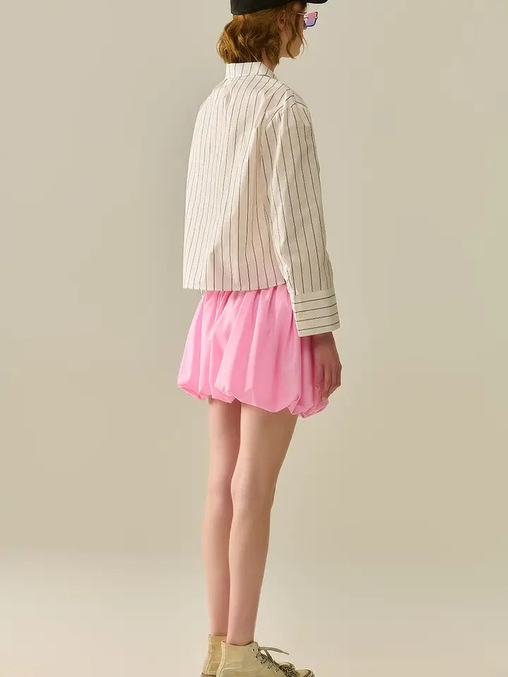 Cropped White Striped Poplin Shirt-Shirt-Q2-S-WHITE-Urbanheer