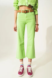 Cropped Wide Leg Jeans in Acid Green-Jeans-Q2-XS-Green-Urbanheer