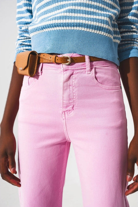 Cropped Wide Leg Jeans In Bubblegum Pink-Jeans-Q2-XS-Pink-Urbanheer