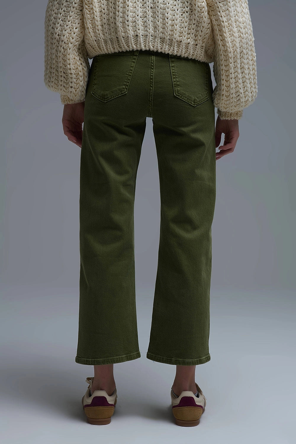 Cropped Wide Leg Jeans in Olive Green