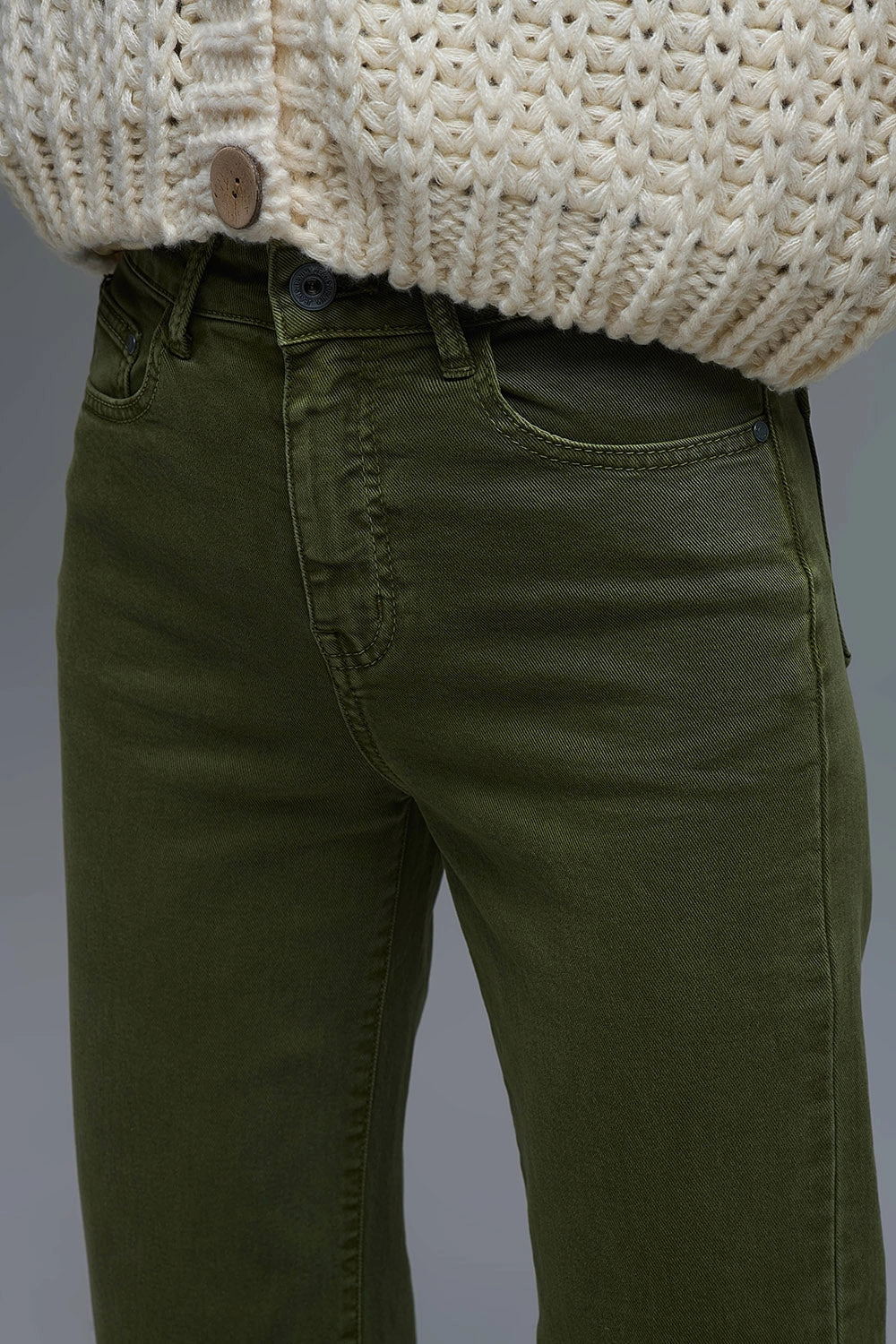 Cropped Wide Leg Jeans in Olive Green