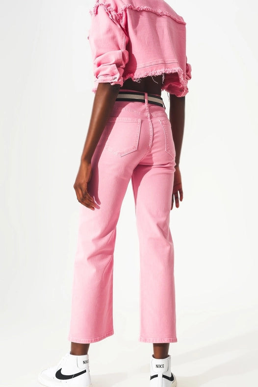 Cropped Wide Leg Jeans In Pink