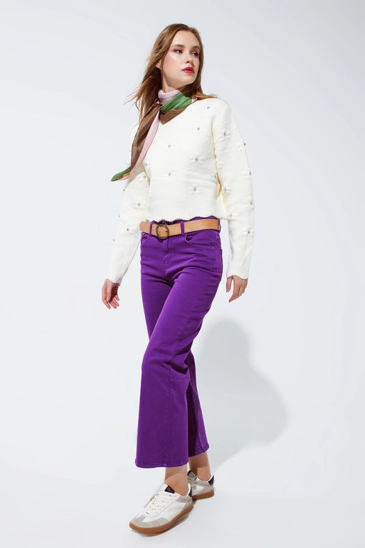 Cropped Wide Leg Jeans In Purple-Jeans-Q2-XS-Purple-Urbanheer