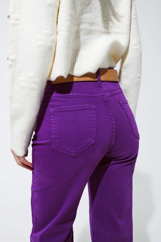 Cropped Wide Leg Jeans In Purple