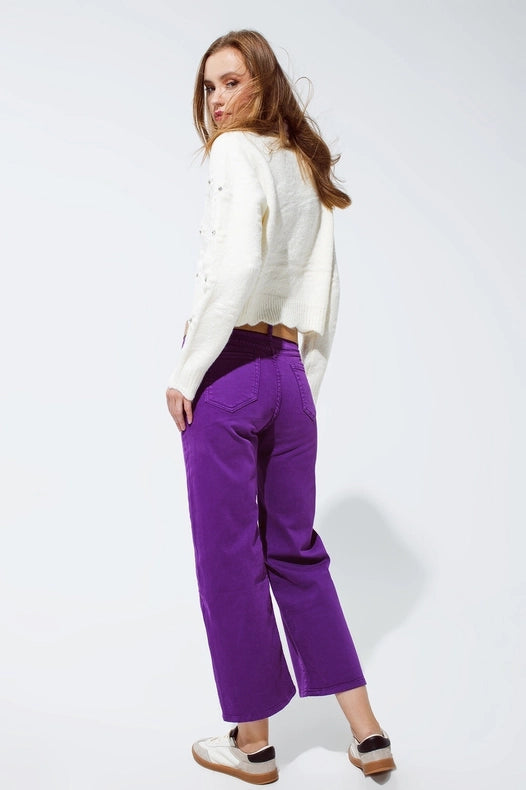 Cropped Wide Leg Jeans In Purple-Jeans-Q2-XS-Purple-Urbanheer