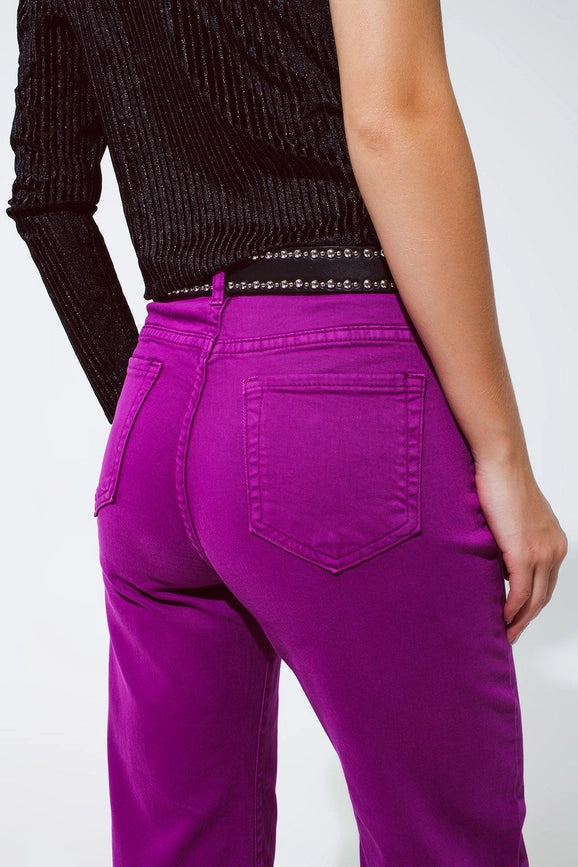 Cropped Wide Leg Jeans in Violet 3/4 Length-Jeans-Q2-XS-Fuchsia-Urbanheer