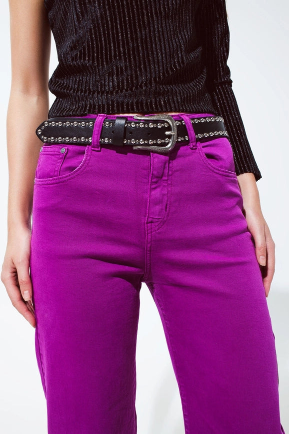 Cropped Wide Leg Jeans in Violet 3/4 Length-Jeans-Q2-XS-Fuchsia-Urbanheer