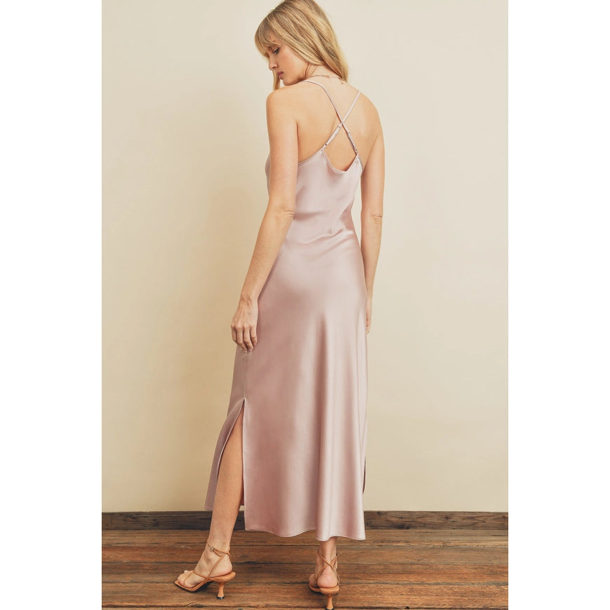 Cross Back Cowl-Neck Dress Champagne Rose-Dress-Dress Forum-S-CHAMPAGNE ROSE-Urbanheer