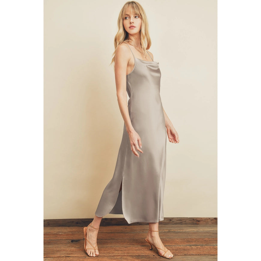 Cross Back Cowl-Neck Dress Lavender Silver-Dress-Dress Forum-S-LAVENDER SILVER-Urbanheer