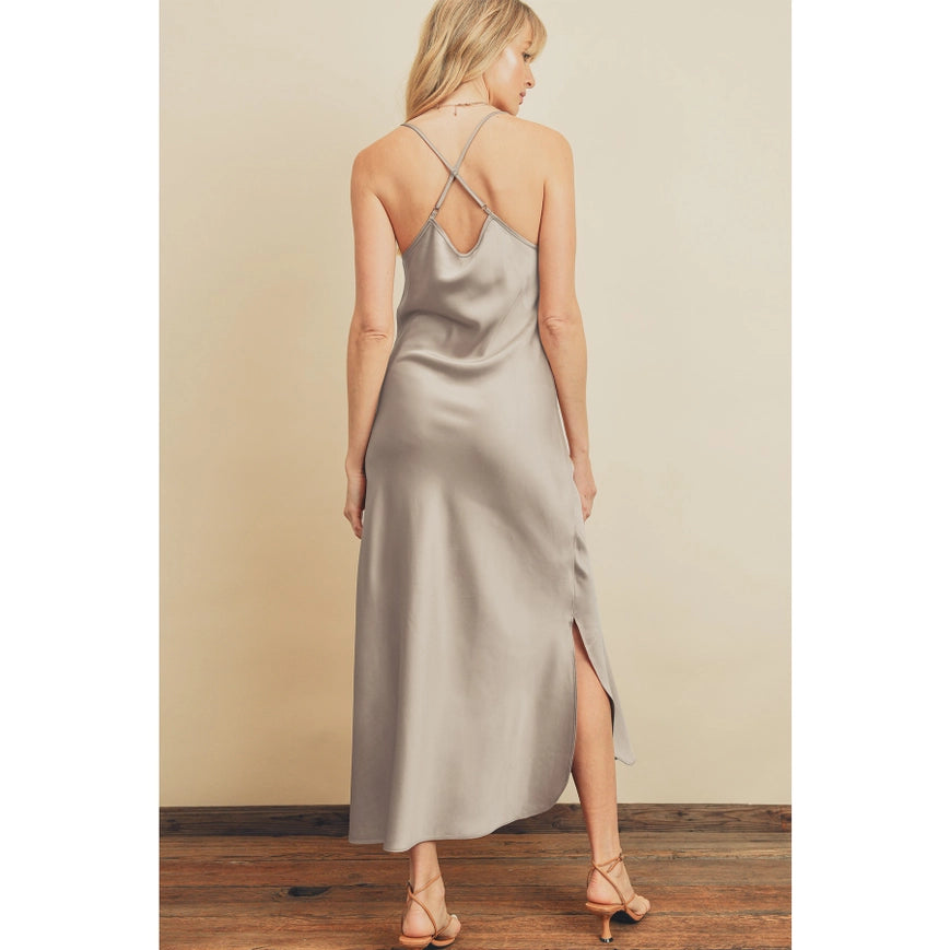 Cross Back Cowl-Neck Dress Lavender Silver-Dress-Dress Forum-S-LAVENDER SILVER-Urbanheer