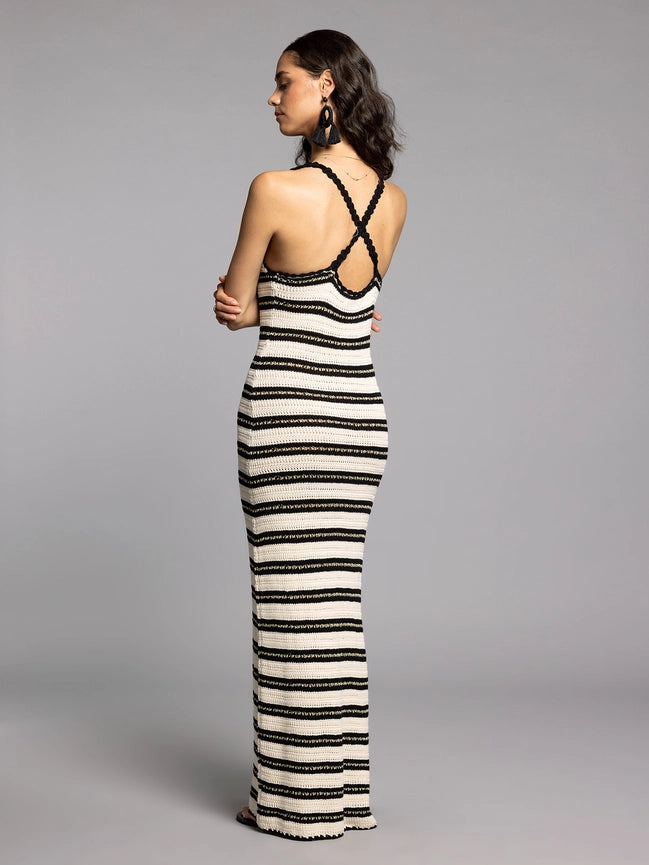 Cross-Strap Back Maxi Dress - Kalena Dress-Dress-Weekend Los Angeles-XS-CREAM BLACK-Urbanheer