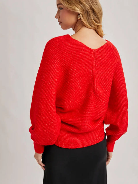 Crossover Ribbed Pullover Sweater