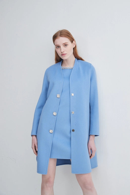 Crystal Button Lady Coat Light Blue-Coats-Pissenlit-S-Light Blue-Urbanheer