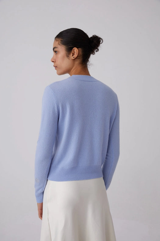 Crystal Embellished Snowflake Cashmere Sweater Light Blue-Sweater-Pissenlit-S-Light Blue-Urbanheer