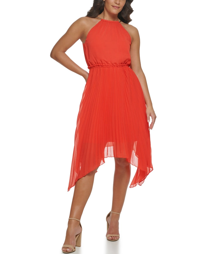Crystal Pleated Asym Dress-Dress-Kensie Dresses-4-CORAL-Urbanheer