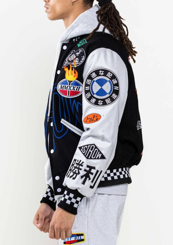 Crystal Sotne Motor Sport Varsity Jacket-Jacket-First Row-M-BLACK-Urbanheer