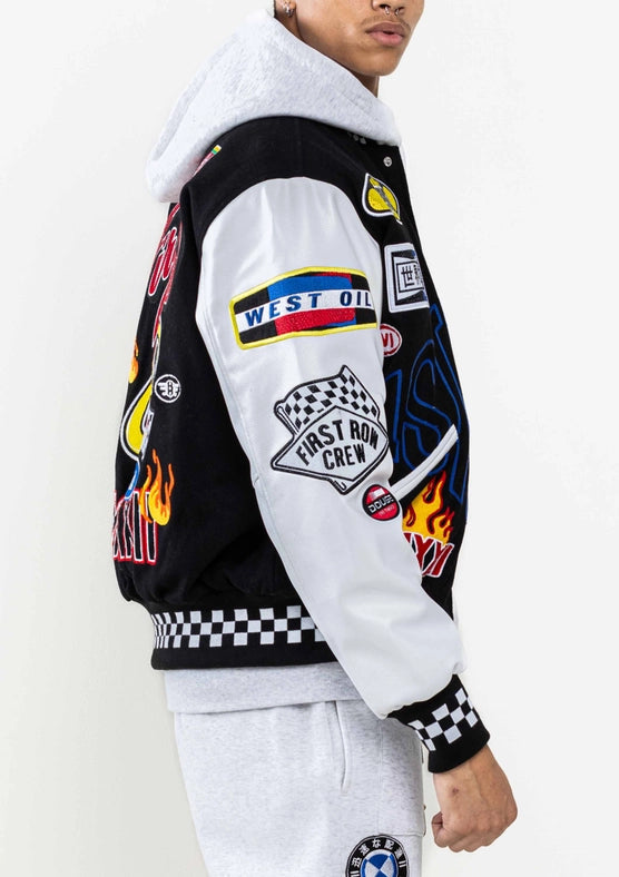 Crystal Sotne Motor Sport Varsity Jacket-Jacket-First Row-M-BLACK-Urbanheer