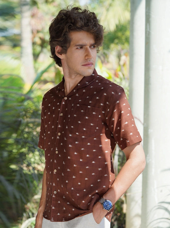 Cuban Collar Handwoven Ikat Shirt - Wood Chips-Shirt-Pali-XS-Urbanheer