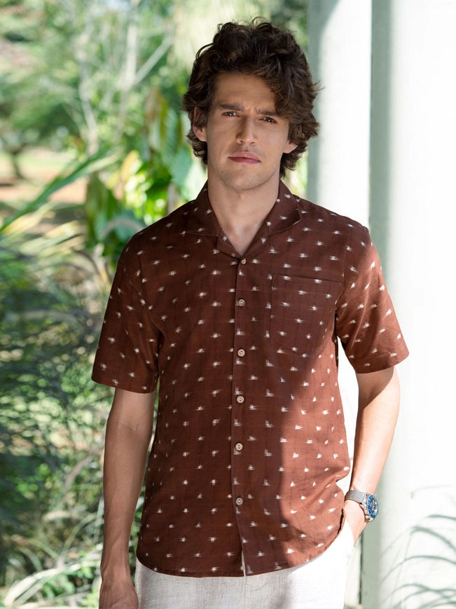 Cuban Collar Handwoven Ikat Shirt - Wood Chips-Shirt-Pali-XS-Urbanheer