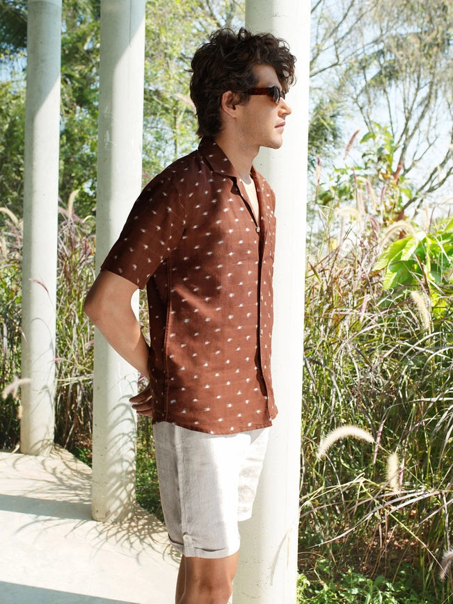 Cuban Collar Handwoven Ikat Shirt - Wood Chips-Shirt-Pali-XS-Urbanheer