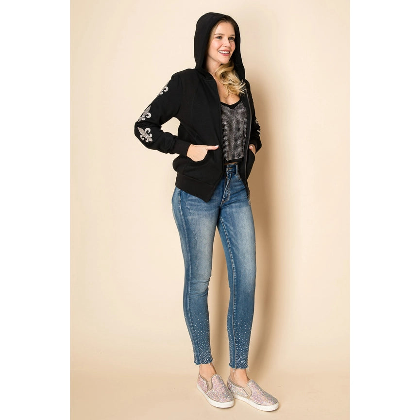 Cuffed Long Sleeve Knit Jacket with Embroidered BLACK-Jacket-VOCAL-S-BLACK-Urbanheer