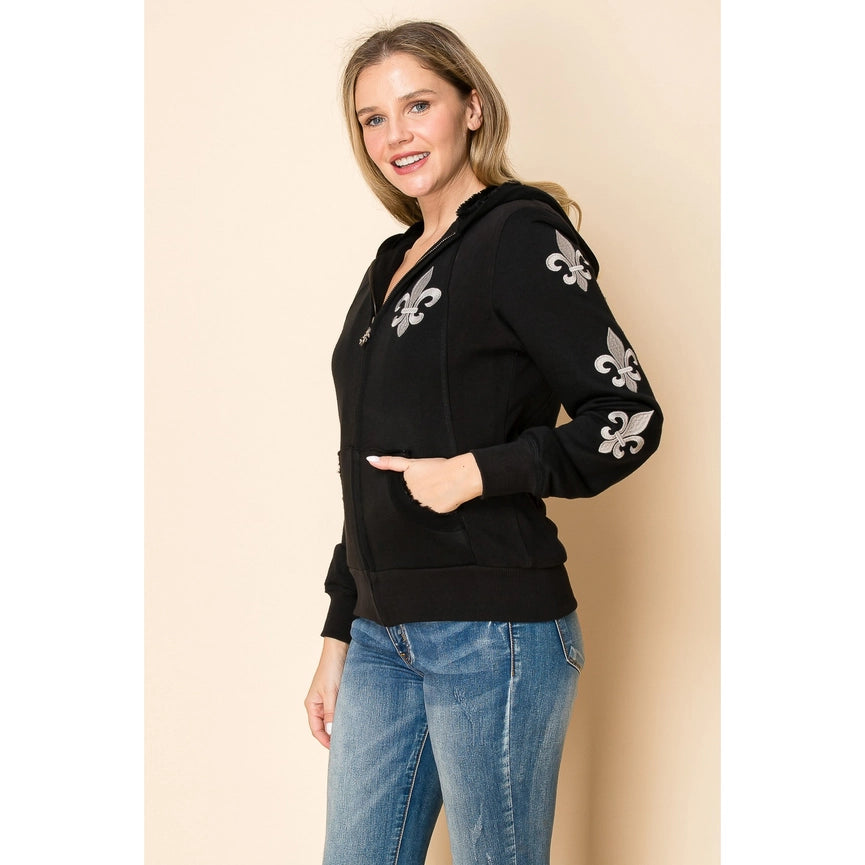 Cuffed Long Sleeve Knit Jacket with Embroidered BLACK-Jacket-VOCAL-S-BLACK-Urbanheer