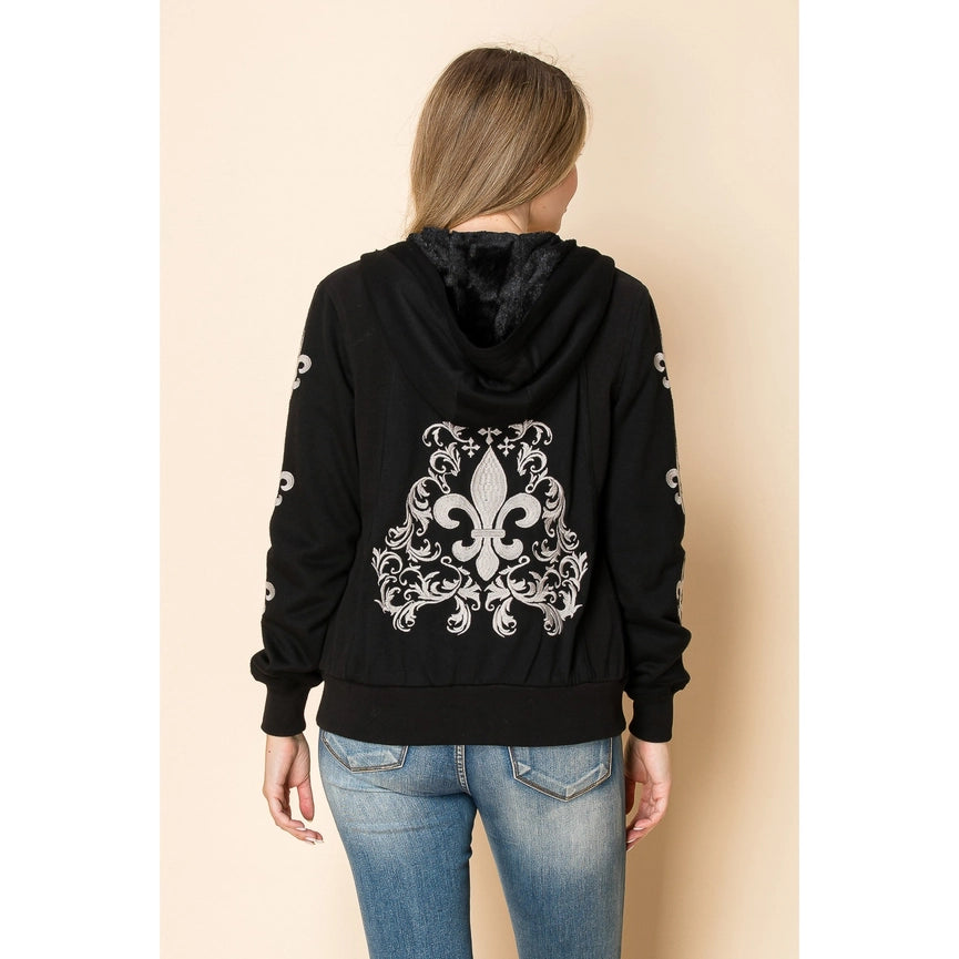 Cuffed Long Sleeve Knit Jacket with Embroidered BLACK-Jacket-VOCAL-S-BLACK-Urbanheer