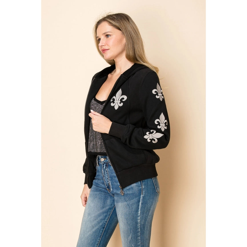 Cuffed Long Sleeve Knit Jacket with Embroidered BLACK-Jacket-VOCAL-S-BLACK-Urbanheer