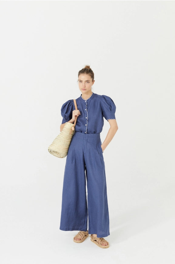 Culotte Linen Pant - Deep Blue-Pant-Lanhtropy-XS-Deep Blue-Urbanheer