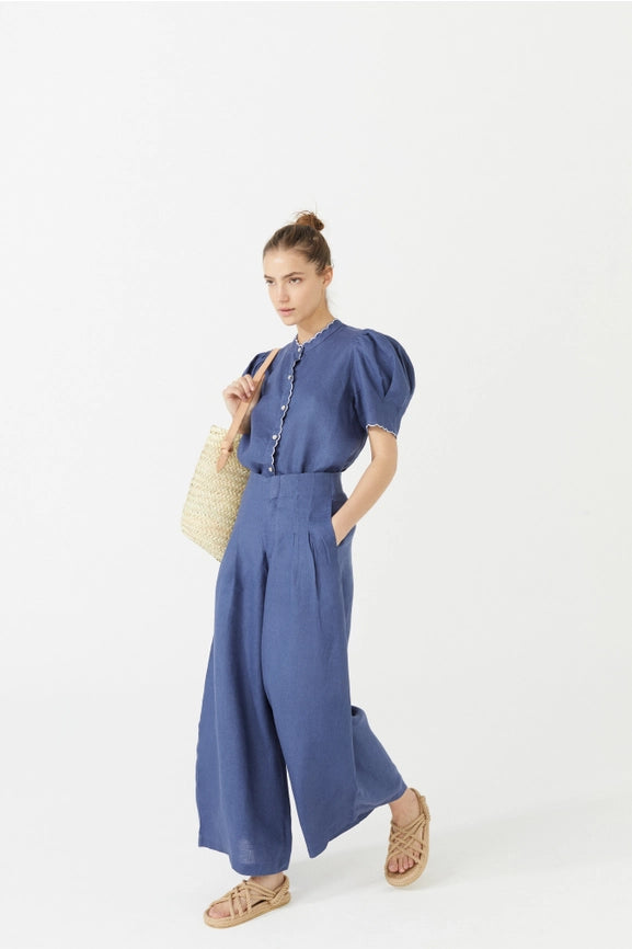 Culotte Linen Pant - Deep Blue-Pant-Lanhtropy-XS-Deep Blue-Urbanheer