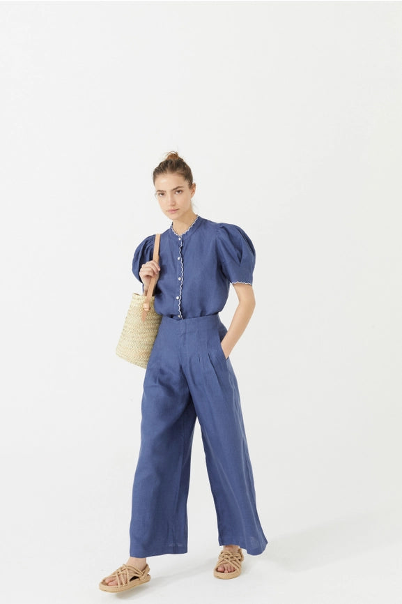 Culotte Linen Pant - Deep Blue-Pant-Lanhtropy-XS-Deep Blue-Urbanheer