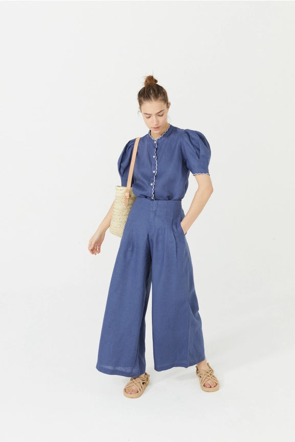 Culotte Linen Pant - Deep Blue-Pant-Lanhtropy-XS-Deep Blue-Urbanheer