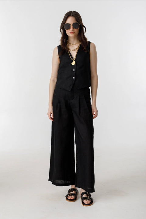 Culotte Linen Pants - Black-Pant-Lanhtropy-XS-Black-Urbanheer