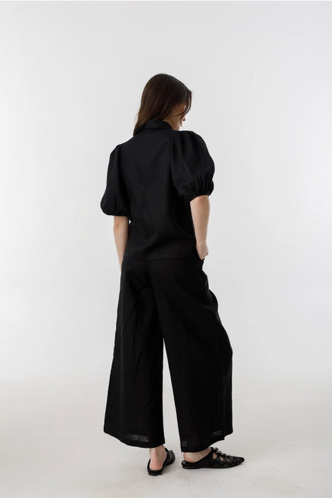 Culotte Linen Pants - Black-Pant-Lanhtropy-XS-Black-Urbanheer