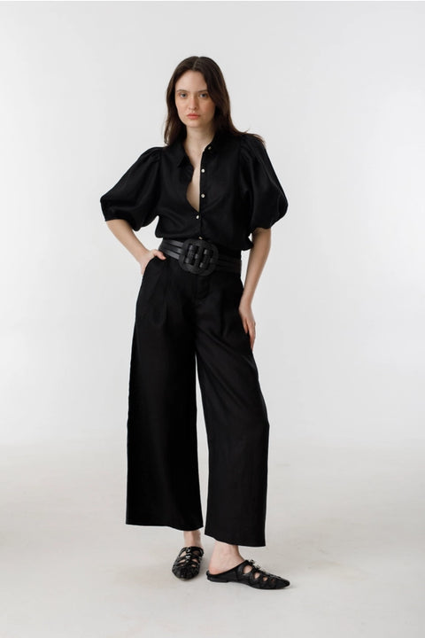 Culotte Linen Pants - Black-Pant-Lanhtropy-XS-Black-Urbanheer