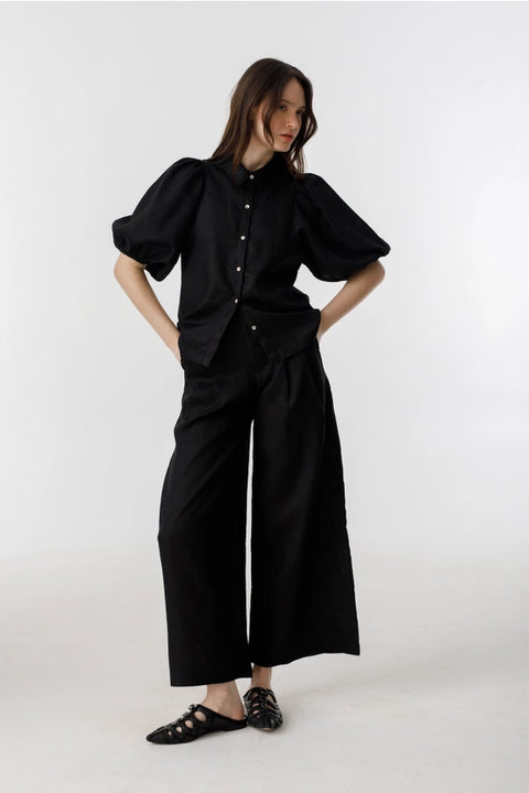 Culotte Linen Pants - Black-Pant-Lanhtropy-XS-Black-Urbanheer